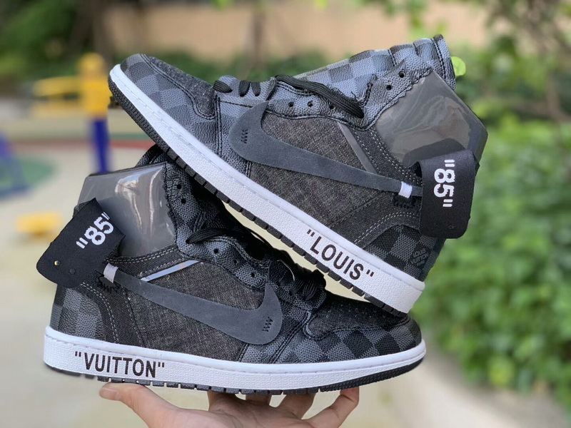 Authentic LV X OFF White X Air Jordan 1 with gray